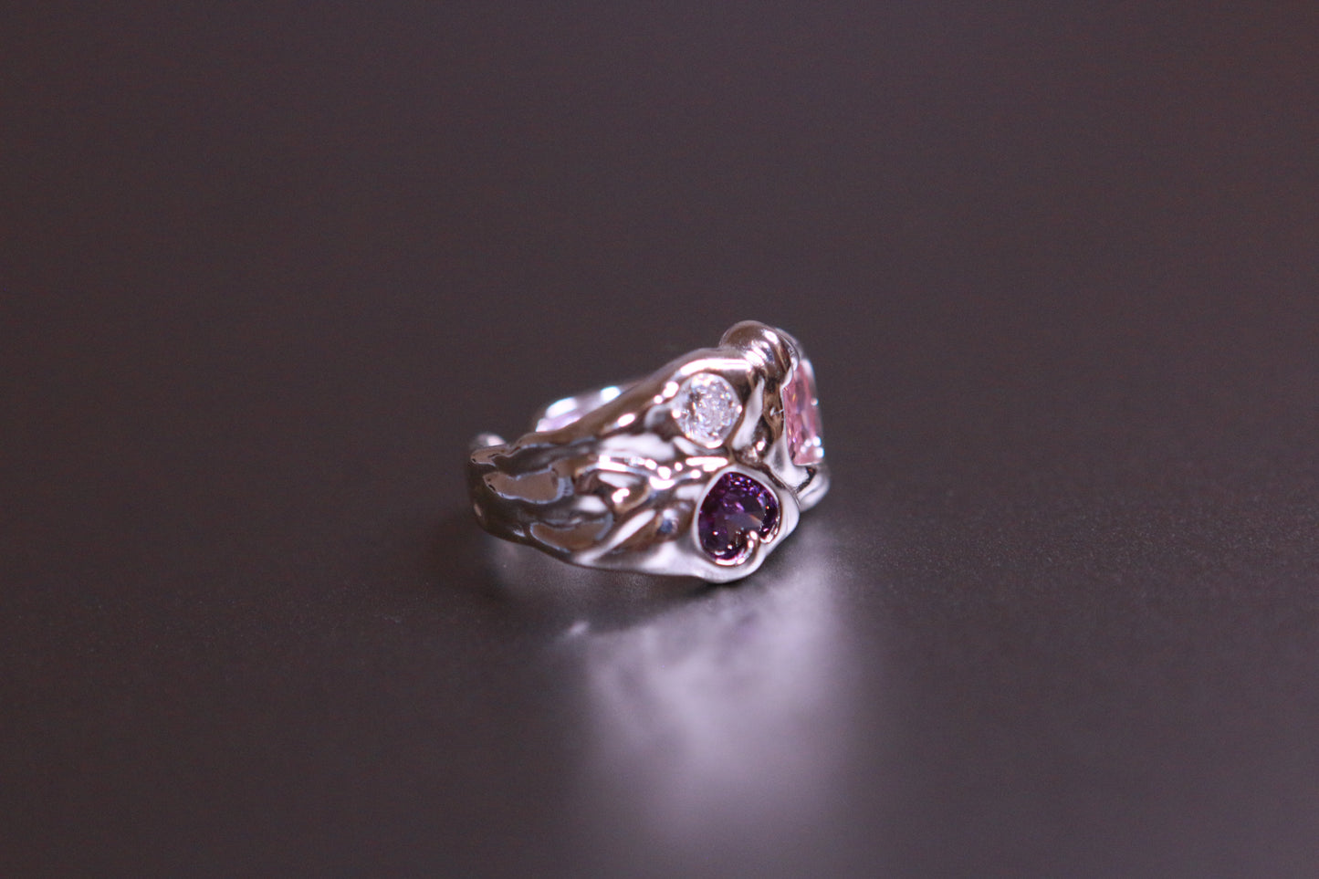 Asymmetrical Diamond-Encrusted Open Ring