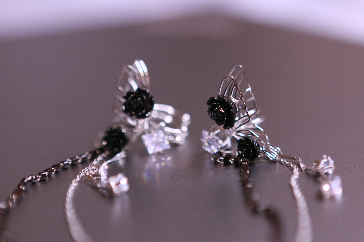 Black Rose Butterfly Ear Clips(No Piercing Needed; One Pair)