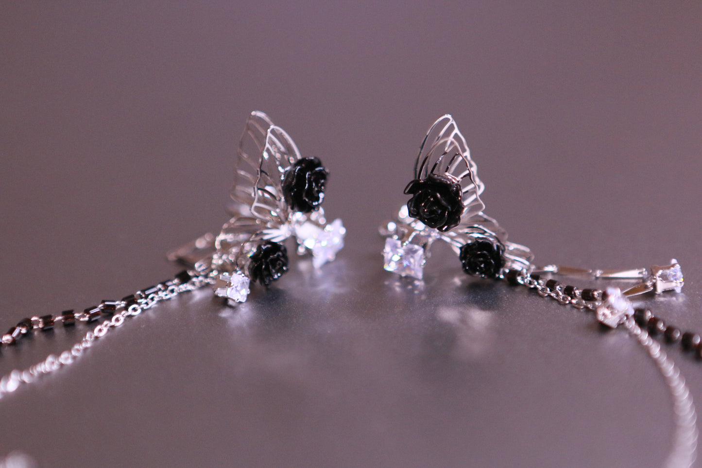 Black Rose Butterfly Ear Clips(No Piercing Needed; One Pair)