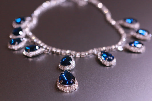 Teardrop Diamond-Set Gemstone Blue Necklace