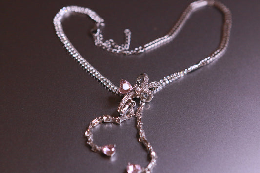 Pink Bowknot Diamond-Entrusted Necklace