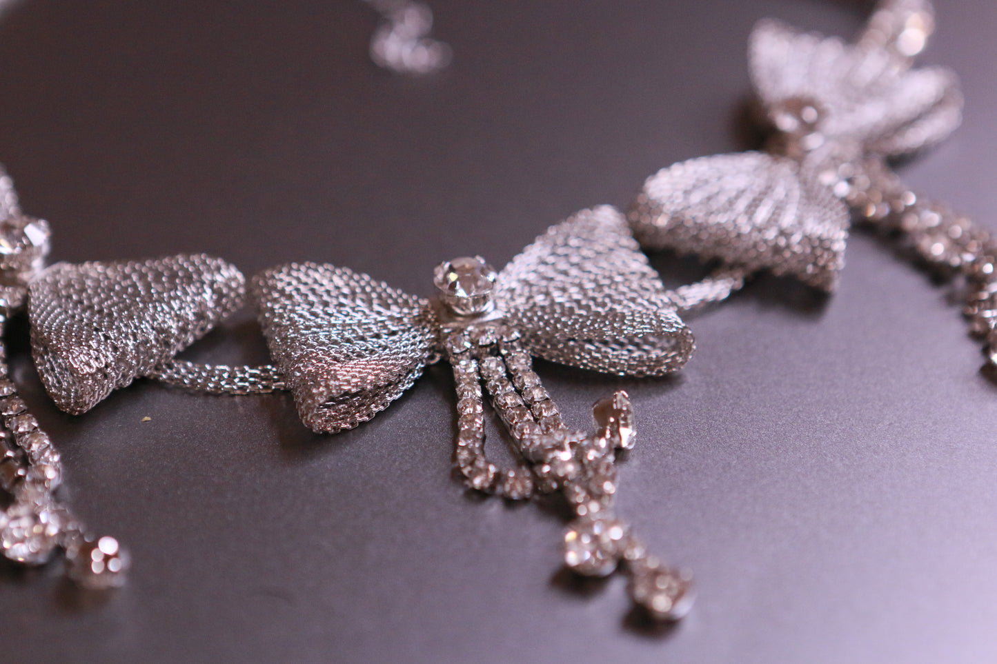 Diamond-Encrusted Bowknot Tassel Necklace