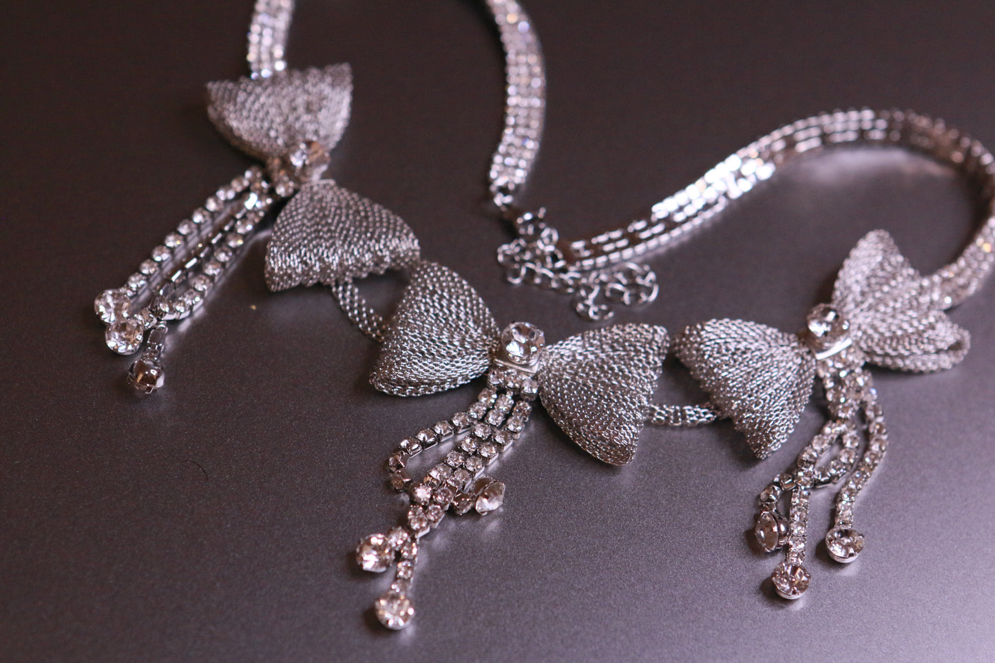 Diamond-Encrusted Bowknot Tassel Necklace