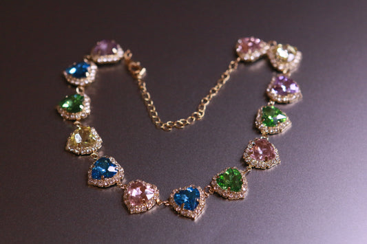 Colorful Diamond-Set Heart Necklace