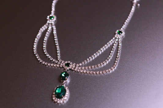 Green Diamond-Set Multi-Layered Necklace