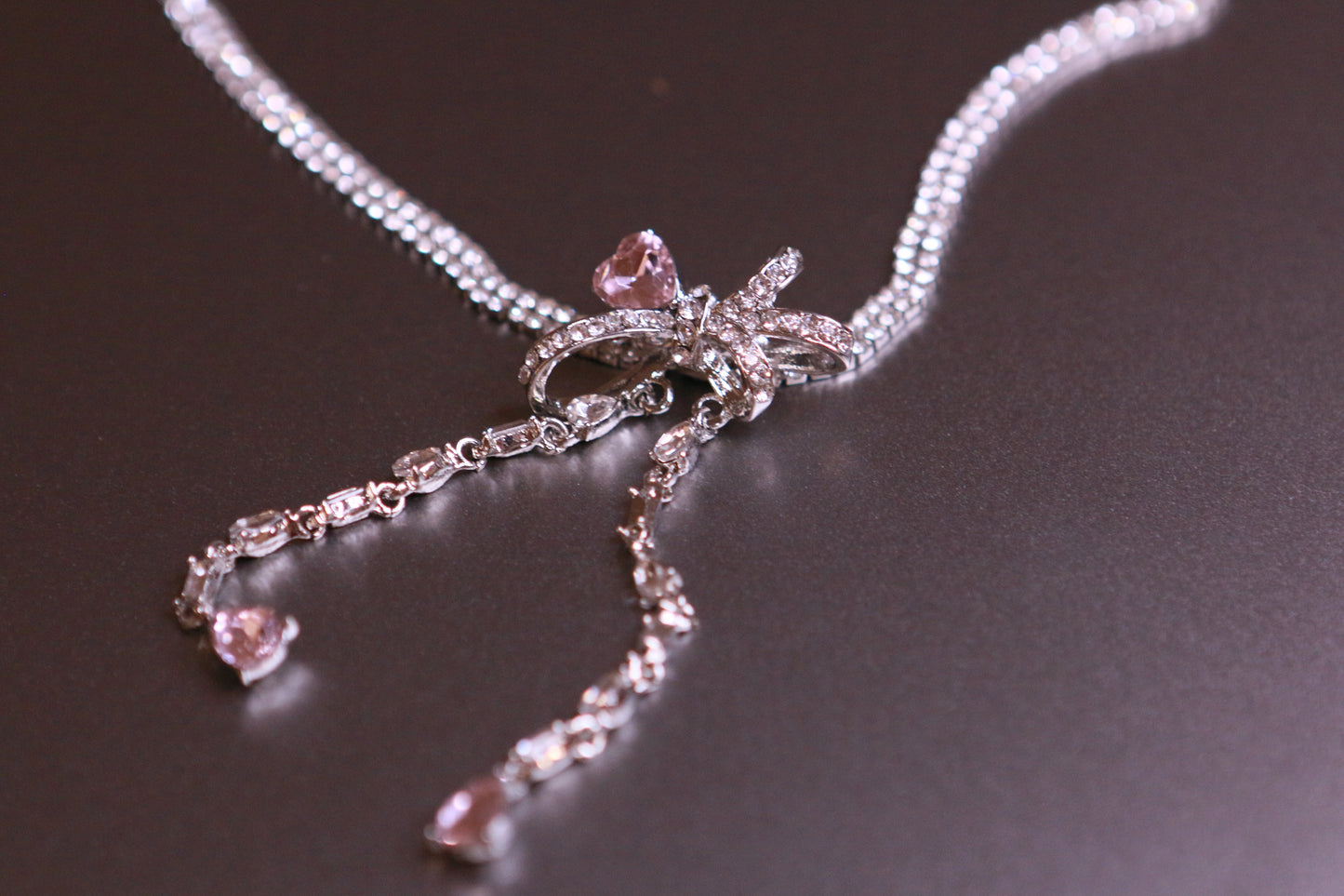 Pink Bowknot Diamond-Entrusted Necklace