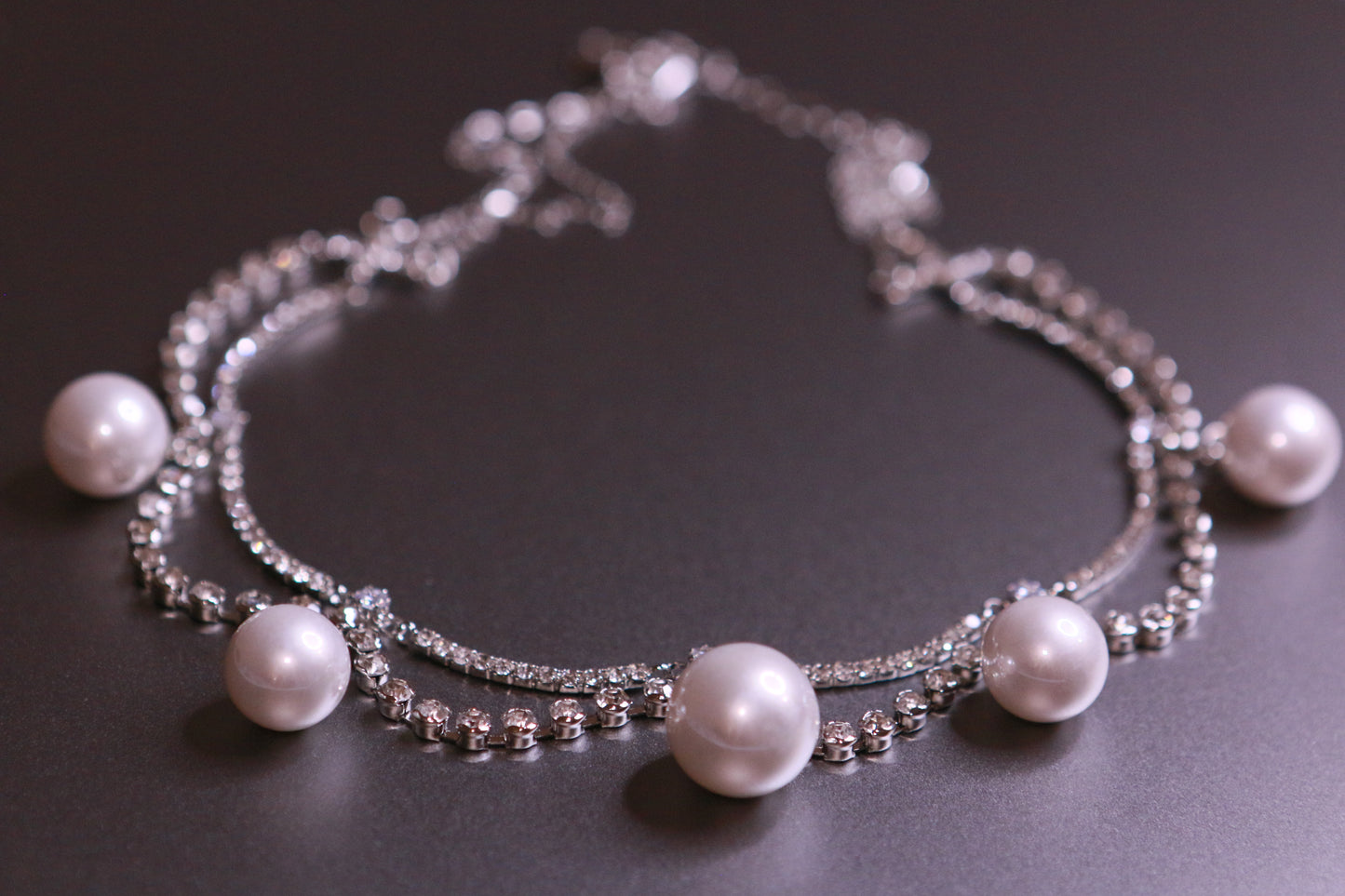 Double Clavicle Chain with Pearl and Diamond